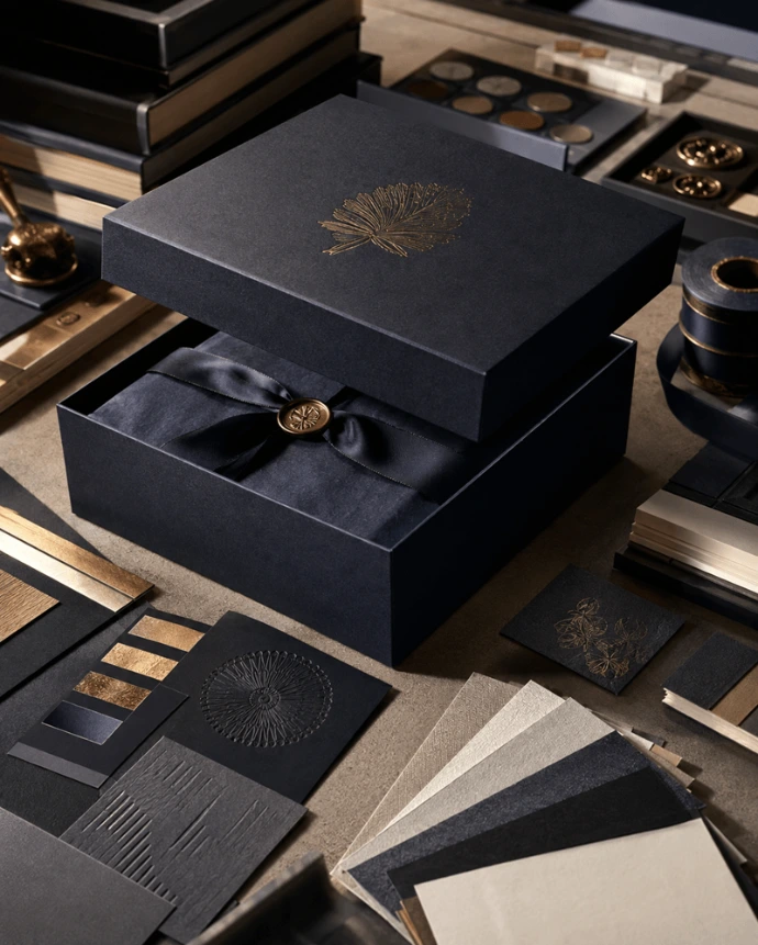 Premium rigid box print and finishing details